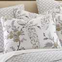 Levtex Home Pisa Reversible Full/Queen Quilt Set (88x92in) with 2 Pillow Shams (26x20in) - Floral Peacock - Grey, Taupe - 100% Cotton Full/Queen Size Quilt Bedding Set - Lightweight, Soft, Pre-Washed