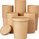 JOLLY PARTY 25pack 32oz Paper Soup Containers with Lids, Disposable Paper Food Cups, Ice Cream Cups, Food Storage with Lids, Microwavable and freezer safe, Suitable for Christmas Thanksgiving (Brown)