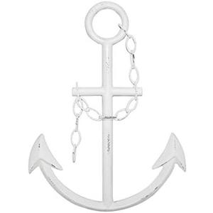 Wall Charmers 16" Rustic Cast Iron Metal Anchor Wall Decor - Boat Anchor Farmhouse Decor - Handmade Nautical Decor (White)