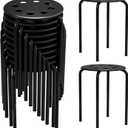 12 Pack Black Plastic Stack Stools - Stackable Stools with Metal Frame, Backless, Round Top for Students, Adults, School, Office, Home