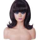 Rugelyss Short Wavy Dark Brown Chocolate Wig with Bang Big Bouffant Beehive Wigs for Women fits 80s Costume or Halloween Party