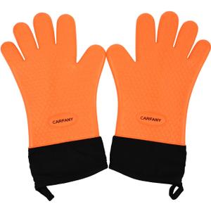 Heat Resistant Grilling Gloves for BBQ Silicone and Cotton Double-Layer Oven Mitts Waterproof Non-Slip Cooking Gloves (Orange)