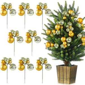 8 Pcs Gold Silver Christmas Tree Picks 7.87 Inch Xmas Balls Ornaments Christmas Decorations for Xmas Tree Topper DIY Wreath Holiday Floral Vase Fillers Crafts Home Decor