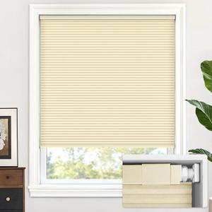 LazBlinds Cordless Cellular Shades, No Tools No Drill Light Filtering Honeycomb Shades Pleated Blinds for Windows, 28'' W x 64'' H, Alabaster