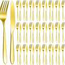 Nuenen 50 Pieces Stainless Steel Forks Silverware Set Dinner Forks and Knives Flatware Tableware Cutlery Set for Kitchen Restaurant(7.1 x 1 Inch, 8.4 x 0.7 Inch,Gold)