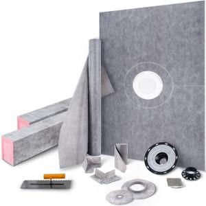 VEVOR Shower Curb Kit, 38"x60" Watertight Shower Curb Overlay with 4" ABS Central Bonding Flange, 4" Stainless Steel Grate, 2 Cuttable Shower Curb and Trowel, Shower Pan Slope Sticks Fit for Bathroom