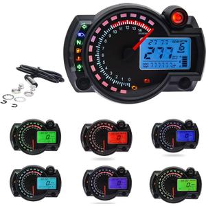 KAOLALI Motorcycle Digital Speedometer Tachometer Motorcycle Speedometer Odometer 7 Colors LCD Backlight Adjustable Digital Gauge Meter R-X-2-N 14000RPM MAX 299KM/H