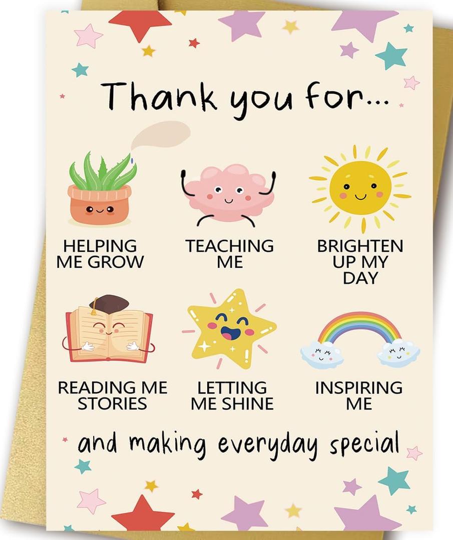 9 x OJsensai Cute Teacher Thank You Card, Best Appreciation Gifts for Daycare Preschool Teacher, Thank You for Helping Me Grow