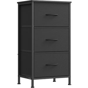 SONGMICS Dresser for Bedroom, Chest of Drawers, Steel, MDF, 3 Non-Woven Fabric Drawers, Storage Organizer Unit, Closet, Entryway, Ink Black and Ebony Black ULGS313B01S