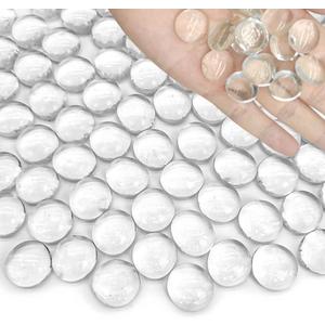 Flat Marbles Glass Gems Pebbles Gemstone Vase Fillers Beads for Vases Flat Gems Aquarium Floral Stones Decorative,Craft Mosaics,Garden Plants,Table Scatter Decor,DIY Ornaments,Transparent,2 LB