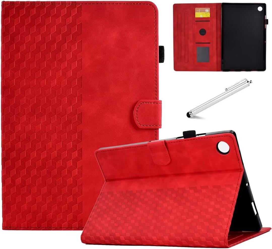 Fancity Case for Samsung Galaxy Tab A9+ 11 Inch (SM-X210/SM-X216/SM-X218) 2023 Release, Suede Leather Embossed Design with Kickstand Card Slot Cover Compatible with Galaxy Tab A9 Plus Tablet - Red