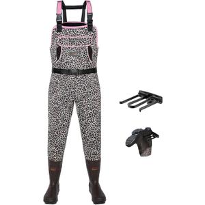HISEA Womens Chest Waders, 4.5mm Neoprene Leopard Hunting Wader for Women with Insulated Boots, Waterproof Fishing Waders (7)
