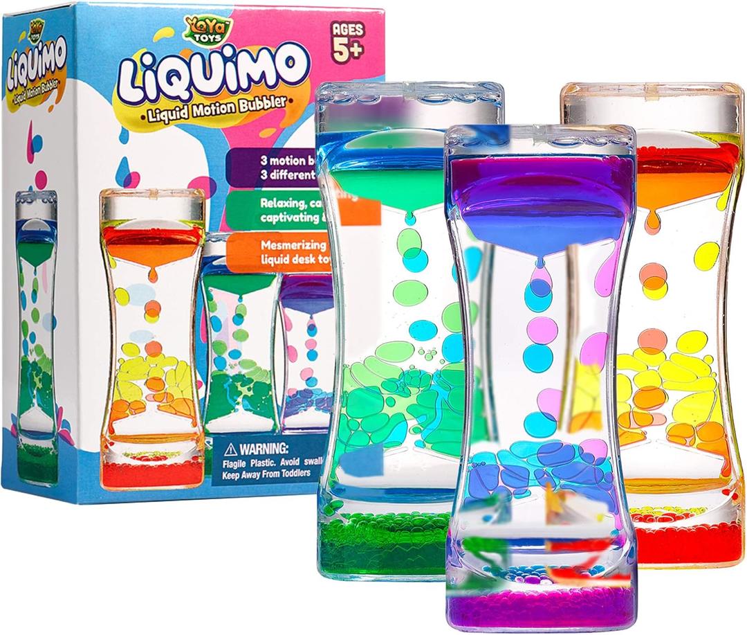 YoYa Toys Liquimo - Liquid Motion Bubbler - 3 Pack - Sensory Fidget Desk Toy for Kids & Adults - Relaxing Hourglass Timer Tubes - Calming Visual Play for School, Home, Office, Stress Relief and Focus