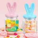 Easter Centerpieces for Table - 4 Pcs Easter Candy Jar with Ceramic Bunny Ear Lids, Easter Cookie Jar for Coffee Bar Bunny Home Decor