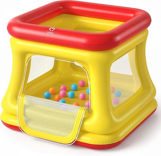 QPAU 3in1 Inflatable Bounce House for Toddlers 13, Ball Pit & Trampoline, Inflatable Bouncy House with Pump, Safety Net, Indoor & Outdoor Bubble Bouncer Baby Play Yard