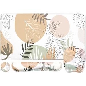 Keyboard Wrist Rest Large Mouse Pad Wrist Support for Computer, 4 in 1 Memory Foam Keyboard Pad Desk Mat Ergonomic Hand Rest Wrist Cushion for Home Office Gaming - Minimalist Plant