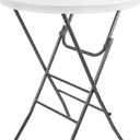 Cocktail Table 28in Portable Folding Bar Height Table, Compact Round High Top Plastic & Steel Bistro with Removable Legs, for Indoor Outdoor RV Patio Catering Parties Commercial Events (White)