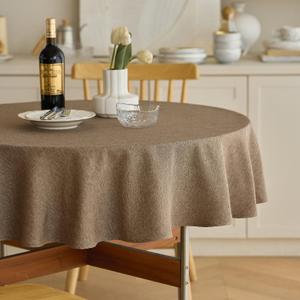 Decorelia Waterproof Round Tablecloth for Round Dining Table, Decorative Rustic Soft Wipeable Table Cloths Cover Indoor Outdoor Use for Holiday,Wedding, Kitchen (70 Inch,Round (4-6 Seats),Coffee)