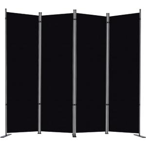 RANTILA 4 Panel Room Divider, 6 FT Folding Privacy Screen with Wide Feet, Freestanding Partition for Room Separation, Portable Room Divider Panel, 89" W x 71" H, Black