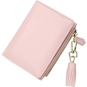 GEEAD Small Wallets for Women Bifold Slim Coin Purse Zipper ID Card Holder PU Leather Pink