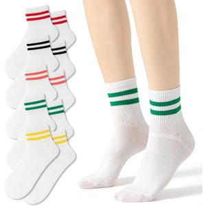Novelty Socks For Women - Striped Retro Mini Crew Sporty Calf Casual Cotton Ankle Socks (One Size)