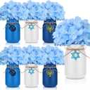 Lyrow 6 Pack Hanukkah Mason Jar Table Centerpiece Faux Hydrangea Floral Kitchen Table Decoration Hanukkah Tiered Tray Decor for Holiday Party Supplies (Blue)
