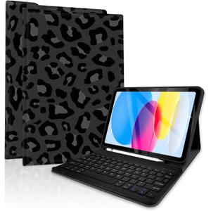 Case Keyboard for iPad 11th (A16) 11-inch 2025 / Gen 10th 10.9in 2022, Detachable,Rechargeable, Magnetically Absorbent, Pencil Holder for 10.9 inch Case with Keyboard-Leopard Black Grey