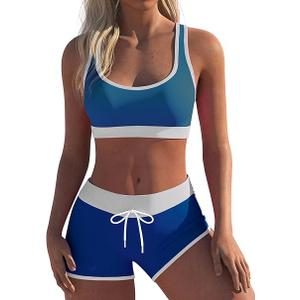 Womens Sport Two Piece Swimsuits Racerback Tops Boyshort Bottom M