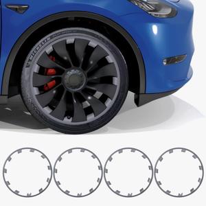 Rim Protector for Tesla Model Y 20202024|Fit 21 Inch berturbine Wheel Covers|ABS Trim Rings for Curb Rush Prevention|Tesla Model y Accessory|Gunpowder(Set of 4)