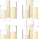 Shihanee Set of 12 Pillar Candles and Glass Cylinder Vases Clear Cylinder CandleHolders for Slim Pillar Candles Wedding Centerpieces(2.6''x 4.7'', 5.9'', 7.9'',Ivory White)
