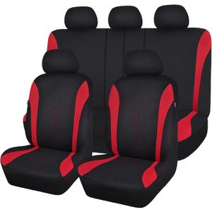Flying Banner Car Seat Covers Front Seats and Rear Bench Mesh Fabric Rear Bench Split Polyester Cover Easy Installation SUV CAR Woman Lady Femal (Full Set, Black Red)