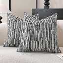 Striped Throw Pillow Covers 18x18 Set of 2 Black Textured Boucle Chic Morden Boho Accent Farmhouse Decorative Chenille Pillow Covers for Home Decor Bed Sofa Living Room