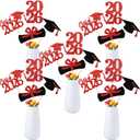 24Pcs Red 2025 Graduation Centerpieces Sticks, Graduation Party Centerpieces for Tables 2025 Red Class of 2025 Table Centerpieces Decorations