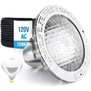 120V 10-Inch Pool Light for Inground Pools, IP68 Waterproof Pool Lights, Includes 2 x 500W Incandescent Bulbs, 100ft Cord, Direct Replacement Pentair Amerlite & Hayward AstroLite, Fits 10'' Pool Niche