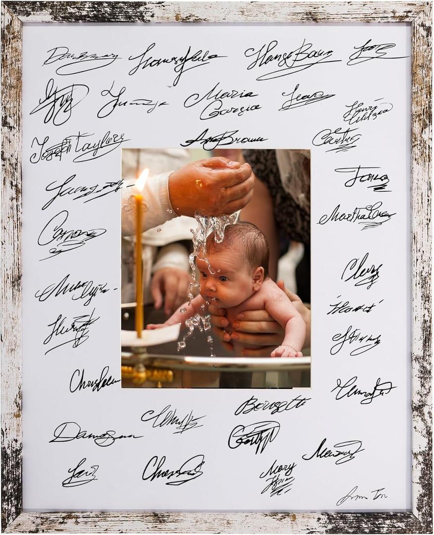 GraduatePro 16x20 Signature Picture Frame Board for 8x10 Photo with Signable Mat for Birthday Baptism Party Graduation Wedding Guest Book Rustic White