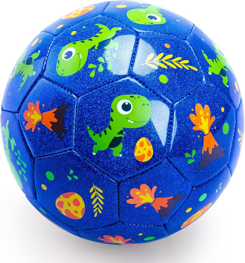 INPODAK Soccer Ball Size 2 for Toddler, Cartoon Dinosaur Blue Soccer Ball for Kids 2 3 4 5 with Pump, Mesh Bag and Gift Box for Birthdays, Parties and Operation Christmas Child Shoebox
