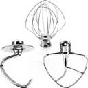 Stainless Steel Mixer Attachments for Kitchen Aid 4.5-5 QT Tilt-Head,3-Piece Heavy Duty Metal Accessories,K45WW Wire Whisk,K45DH Dough Hook,K45B Flat Beater Paddle (NO Coating to Peel) by TOMOON