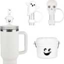 3 x Funny Halloween Buckets Straw Covers for Stanley Cup - Cute Ghost Skull Toppers Compatible With 30&40 OZ 10mm Straw, Halloween Covers Cap for Tumble Cups, Manual