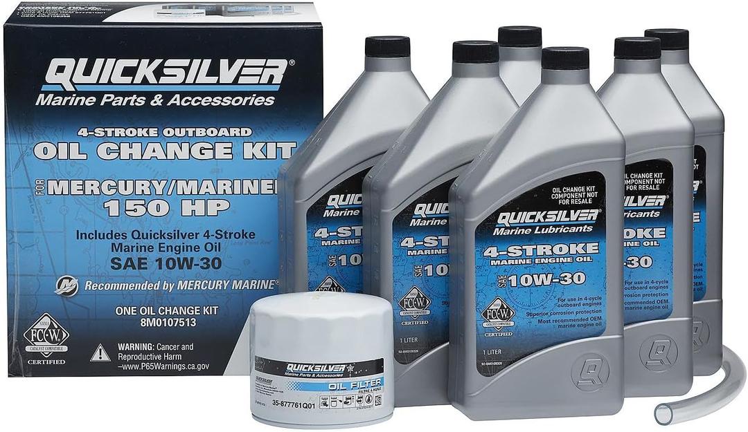 Quicksilver 4-Stroke Oil Change Kit  for Mercury Outboard Engines  15, 20, 25, 30, 40, 50, 60, 75, 90, 115, 150, 175, 200, 225, 250, 300, 350, 400 HP