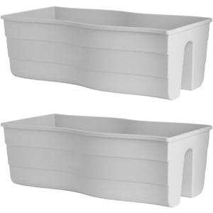 Ridge Rail Long Rectangular Flower Pot, Indoor/Outdoor Hanging Rail Planter Lightweight & Weatherproof Flower Box - Balcony Planters for Railing and Fence Patio, Deck 2 Pack (White)