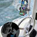 Boat Phone Clamp Mount, [Strap Double Protection] Marine Cell Phone Clip Holder, 360 Adjustable Sailboat Rail Bar Pole Helm Clamp Holder for iPhone 16 15 14 Pro Max, Galaxy, 4-7" Smartphone