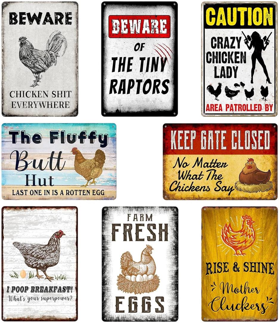 Chicken Sign Chicken Coop Signs 8 Pack Funny Chicken Coop Metal Tin Signs Outdoor Chicken Coop Accessories Toys Decor Sign For Farm Personalized Metal House Sign Chicken Coop Gift For Chicken Lovers