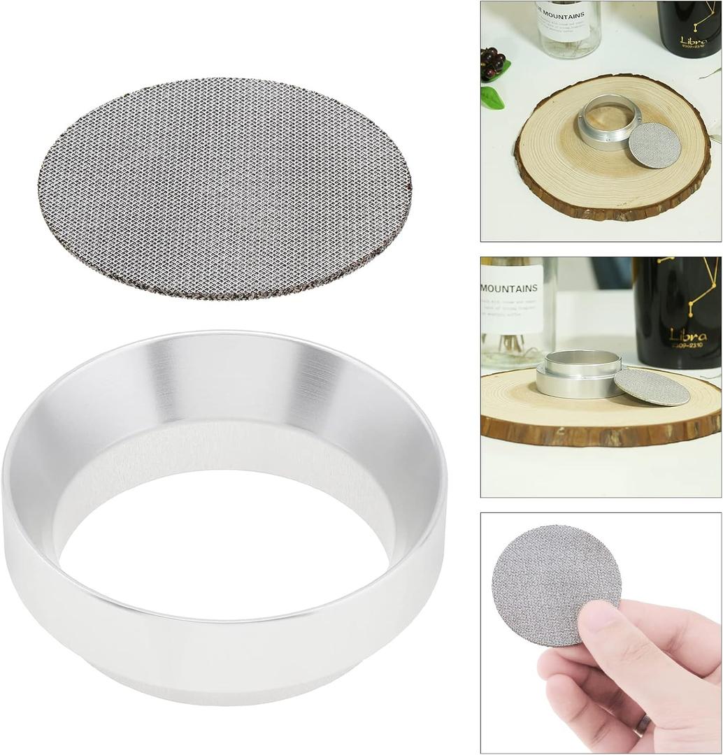 51mm Espresso Dosing Funnel and Puck Screen, Magnetic Espresso Coffee Dosing Ring, Reusable 1.7mm Thickness Espresso Puck Screen 316 Stainless Steel Fits 51mm Portafilter (grey+silver)