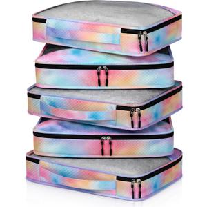 5 Pcs Packing Cubes for Suitcase Large Travel Cubes Carry on Luggage Organizer Bags for Clothes Accessories(S,Watercolor)