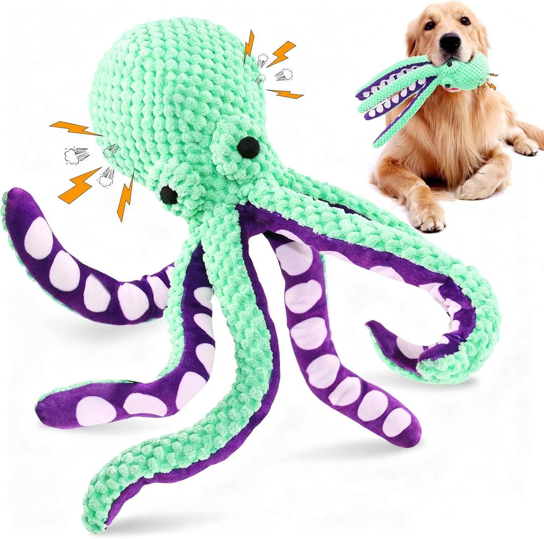 Large Squeaky Dog Toys- Plush Dog Toys with Soft Fabric for Small, Medium, and Large Dogs Daily Companionship, Training Reward Gift (Green)