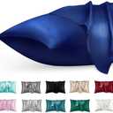 phyrec Satin Silk Pillowcase for Skin and Hair, 4 Pack - Envelope Closure - Bedding Queen Pillow Cases(20" x 30"), Soft Breathable Smooth Cooling Silk Pillow Covers for Sleeping, Navy