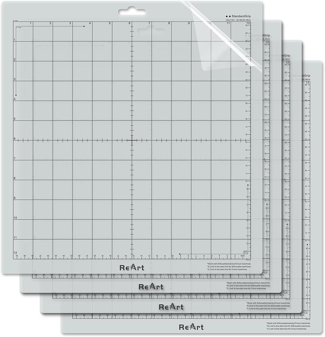 ReArt Standard Grip Cutting Mat for Silhouette Cameo 4/3/2/1-4 Packs 12" x 12" Adhesive Cut Mat Replacement Set Matts Vinyl Craft