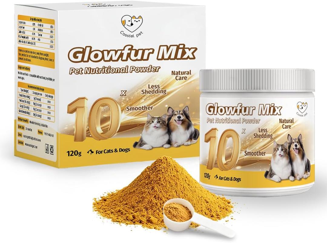 Glowfur Mix Nutritional Powder for Increase Skin & Coat Nutrition, Appetite Booster, Help with Digestion, Diarrhea, Constipation & Upset Stomach for Cats and Dogs 4.23oz (1 Box)