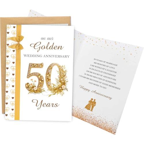 WDphouly 50th Wedding Anniversary Card, Golden Anniversary Card for Husband Wife, 50 Years Wedding Cards for Him Her