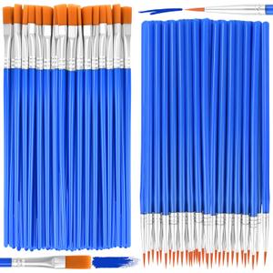 36 Pcs Paint Brushes Bulk, Flat and Tip Round Acrylic Paint Brushes, Nylon Hair Artist Brush for Classroom Crafts All Purpose Oil Watercolor, Face Nail Painting Touch Up